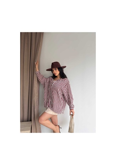 Unika Boutique Çizgili Oversize Gömlek Bordo