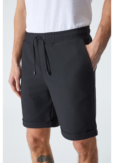 Grımelange ARDIAN Erkek Comfort Fit Cepli Kordonlu Lastikli Bel Siyah Şort & Bermuda