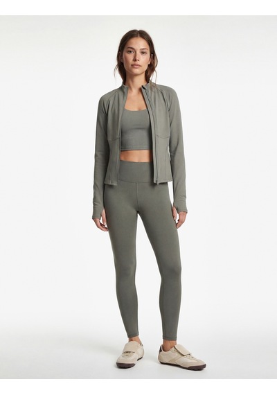 Koton Yüksek Bel Slim Fit Dikiş Detaylı Spor Tayt Haki 6wak40256nk Haki