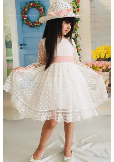 Mnk Baby & Kids Krem Şapkalı Dantelli Kız Çocuk Elbise 001