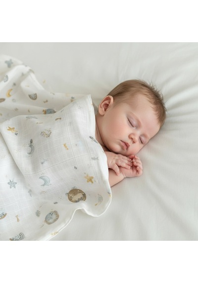 Unisex Yenidoğan Bebek %100 Pamuklu Desenli Çok Amaçlı Müslin Battaniye Renkli