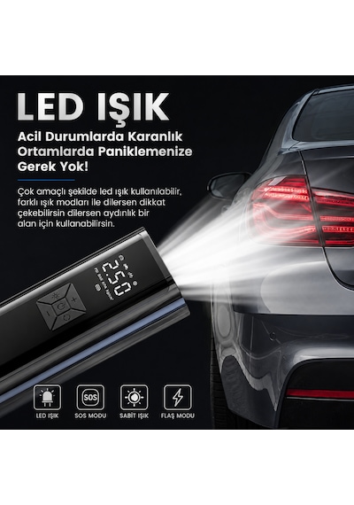 Kablosuz Hava Kompresörü 150 Psı 6000 Mah Dijital Lastik Şişirme Pompası 120w Led Ekranlı Taşınabilir -