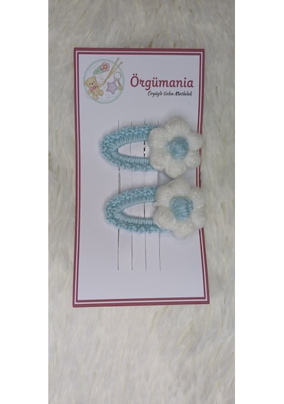 Amigurumi Toka - Çıtçıtlı El Örgüsü Toka 1 Çift Açık Mavi