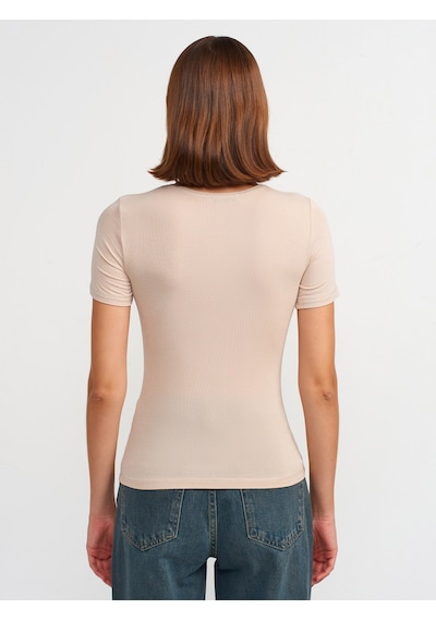 Dilvin Bisiklet Yaka Basic T-shirt 101a30747 Bej