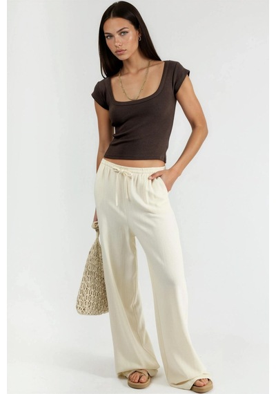Hiccup Busem Slim Fit Ribana U Yaka Bluz Kahve Kahvesi
