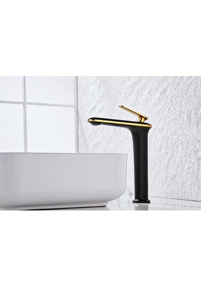 Forma Uzun Lavabo Bataryası Mat Sıyah-altın Mat Siyah-altın