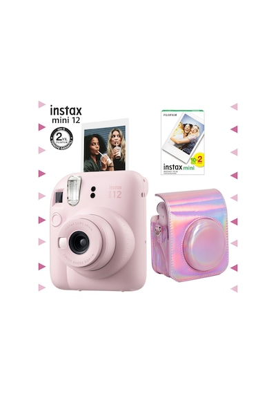 Fujifilm Instax Mini 12 Fotoğraf Makinesi + 20'li Film + Parlak Kılıf Pembe