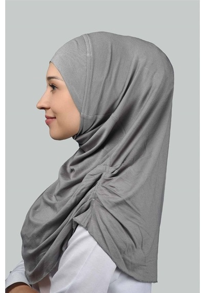 Altobeh Hazır Türban Büzgülü Pileli Pratik Eşarp Tesettür Hijab - Namaz Örtüsü - Gri