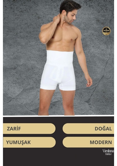 Vienluna Deluxe Seri Toparlayıcı Basen Bel Göbek Düzleştirici Erkek Duble Boxer Korse BEYAZ Beyaz