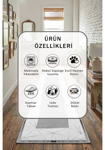 Yıkanabilir Yolluk 92 Gri