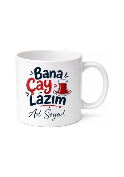 Kişiye Özel Bana Çay Lazım Yazılı Esprili Baskılı Kupa Bardak Hediye Beyaz / Çok Renkli
