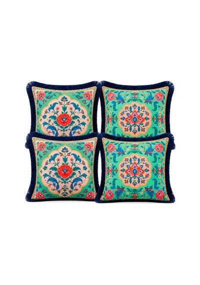 Oriental Bloom Çiçek Desenli 4 Lü Saçaklı Kırlent Kılıfı 45 x 45