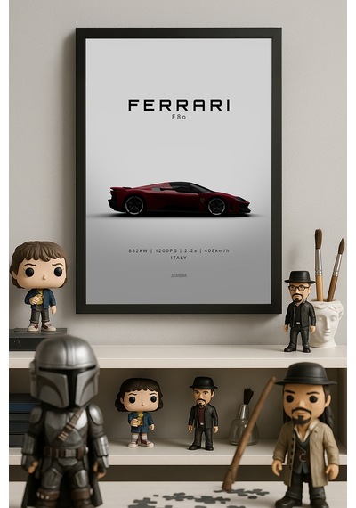 Ferrari F80 Siyah Ahşap Çerçeveli Poster, Dekoratif Araba Duvar Tablosu