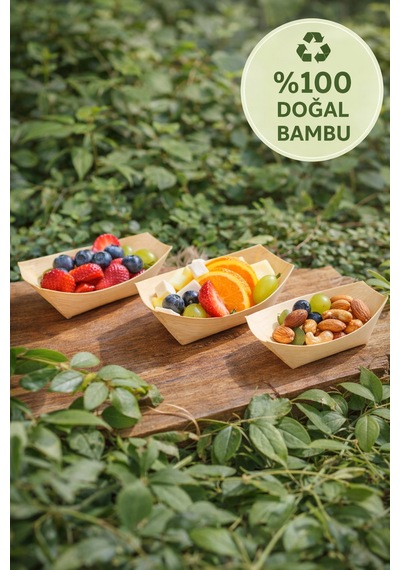 50'li Pkt Mini Bambu Kayık Tadım Tabağı 12x6 Cm Kokteyl Sunum Tabağı Catering Parti Servis Tabak