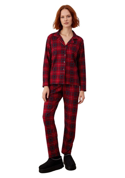 Ersefa Kadin Kirmizi Ekose Pijama Takımı Gömlek Yaka Uzun Kollu Fonksiyo Kırmızı Ersefa Kadin Kirmizi Ekose Pijama Takımı Gömlek Yaka Uzun Kollu Fonksiyo Kırmızı