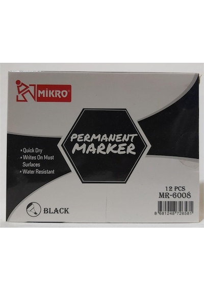 Mikro Mr-6008 Siyah Permanent Marker 12 Adet Siyah
