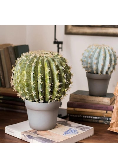 Yapay Çiçek Echinocactus Grusonii Altın Fıçı Kaktüs Siyah Saksıda 35 25m Cactüs Sk4010s