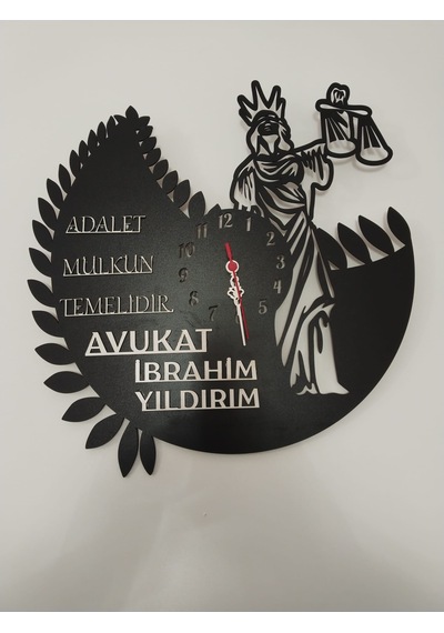 Avukat,adalet,hukuk Bürosu,adliye İçin Duvar Saati Kişiye Özel Siyah