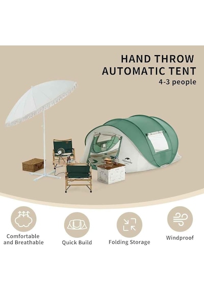 Naturehike 3-4 Kişilik Pop-up Otomatik Kurulum Kamp Çadırı Green Yeşil