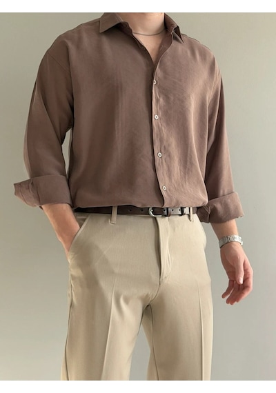 Relaxed Fit Hafif Rahat Modal Kumaş Gömlek Kahverengi