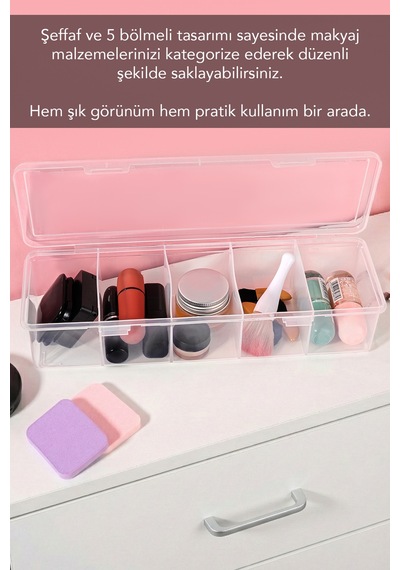 1 Adet 5 Bölmeli Kapaklı Takı Kutusu - Şeffaf Yüzük Kolye Küpe Toka Düzenleyici Organizer Kutu Beyaz