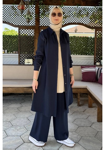 Rabia Şamlı İnci Pantolonlu Takım Lacivert Normal