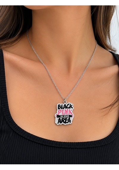Blackpink In Your Area Yazılı Pembe Siyah Kadın Kolye Hediye Takı Aksesuar Çok renkli