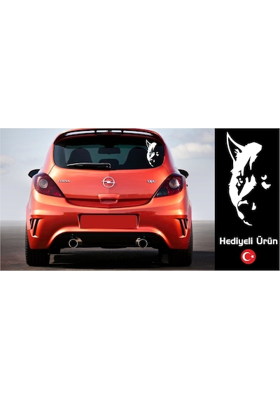 Türk - Kurt Silüeti Sticker -   Hediyeli Ürün Gümüş M.Gri-15X5Cm-