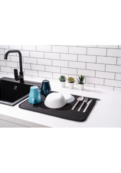 Mikrotex Bulaşık Matı Süper Emici Bulaşık Kurutma Örtüsü 45x36cm Katlanabilir Bulaşık Matı Siyah Sil Diğer
