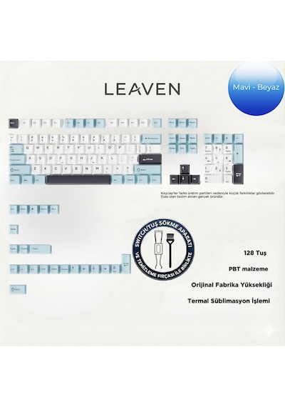 Mekanik Klavye Keycap Seti Mavi-beyaz-siyah 128 Tuşlu Keycap