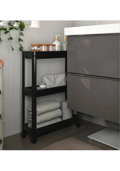 Ikea Vesken Tekerlekli Raf, Siyah, 3 Katmanlı 425032095 Siyah