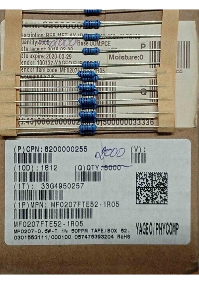 Mf0207fte52-1r05 1r05 0.6w Direnç Yageo 1/2 W Direnç 500 Adet