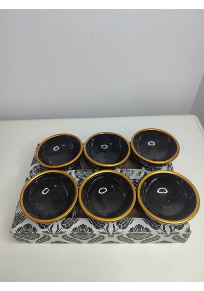 6 Lı Çerezlik Kahvaltılık Lokumluk Sosluk Reçellik Minik Kase Gold Kenarlı Siyah