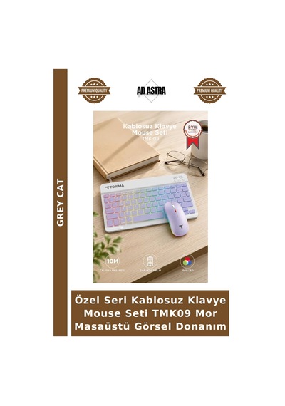 Özel Seri Kablosuz Klavye Mouse Seti Tmk09 Mor Masaüstü Görsel Donanım