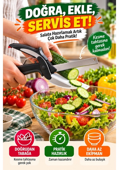Panolu Makas Paslanmaz Çelik Sebze Meyve Et Doğrayıcı Çok Amaçlı Mutfak Makası Pratik Dilimleyici