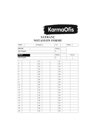 Satranç Notasyonlu Sekreterlik Seti 17x24 Cm 50 Sayfa Hamle Kayıt Formu Açık Mavi