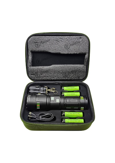 200w Süper Güçlü Lazer Led El Feneri - 6000 Lümen, 3000m Menzil Ve Powerbank Özellikli 4 Pilli Set Siyah