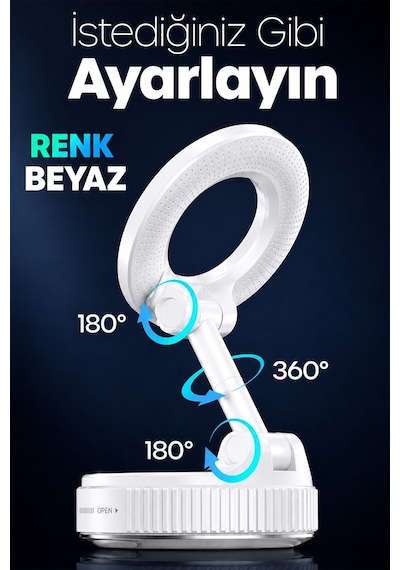 Magnetpro 360 Ayarlanabilir Araç İçi Masa Üstü Vakumlu Mıknatıslı Magsafe Telefon Tutucu Beyaz Beyaz