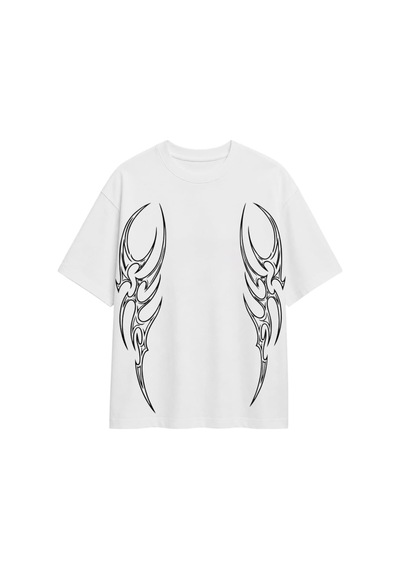 Zaee Inferno Tribal Oversize Tişört Beyaz