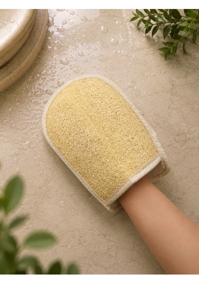 Çift Taraflı Eldiven Kabak Lifi 23x16 Cm Doğal Banyo Ve Peeling Lifi