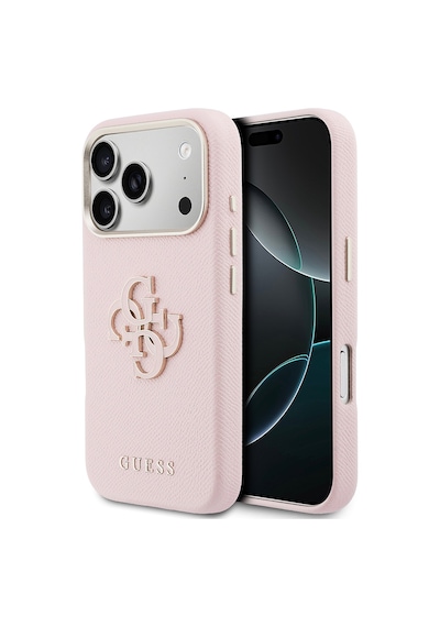 Apple Uyumlu iPhone 17 Pro Max Kılıf Guess Lisanslı 4g Büyük Metal Kamera Çerçeveli Pu Deri Resin Kapak Pembe
