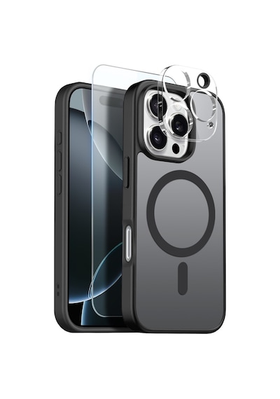 Teleplus Apple Uyumlu iPhone 16 Pro Max Kılıf Babet Translucent 3in1 Msafe Şarj Özellikli Kapak + Ekran Koruyucu Siyah