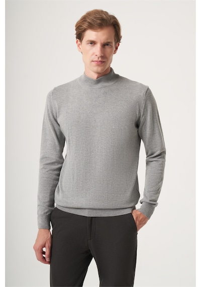 İmza Gri Balıkçı Yaka Uzun Kol Örme Comfort Fit Pamuklu Kazak 1012265001