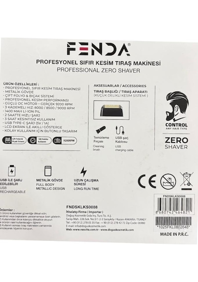 Fenda Zero Shaver 9200 Rpm Metal & Göstergeli Tıraş Makinesi Siyah Fndsklks0008bl