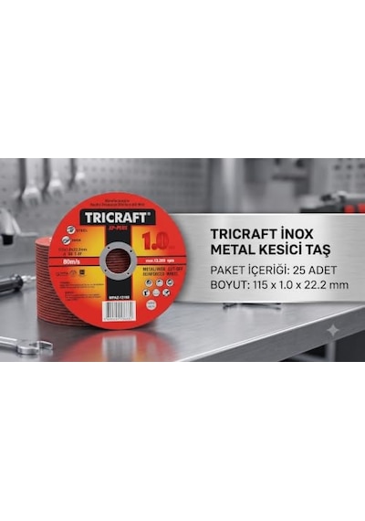 Tricraft İnox Metal Kesici Taş, 115 X 1.0 X 22 Mm, 25 Adet