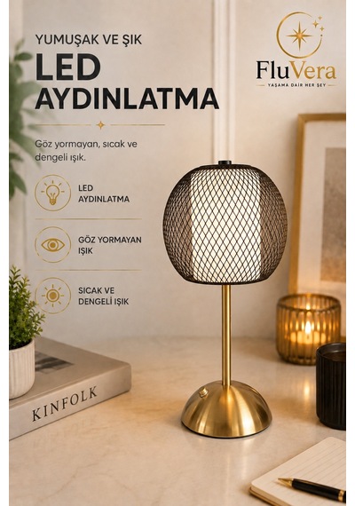 Şarjlı Siyah Telli Led Masa Lambası Kablosuz Dokunmatik Usb-c Taşınabilir Dekoratif Gece Lambası Siyah