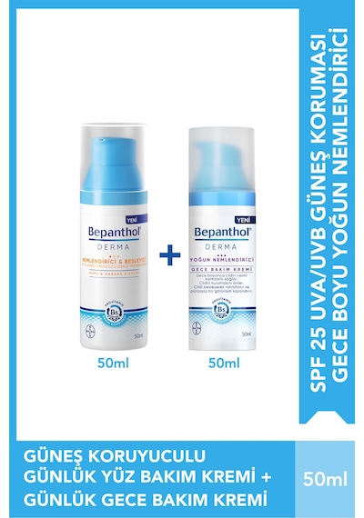 Bepanthol Derma Nemlendirici & Besleyici SPF 25 Günlük Yüz Kremi 50 ML + Derma Yoğun Nemlendirici Gece Bakım Kremi 50 ML