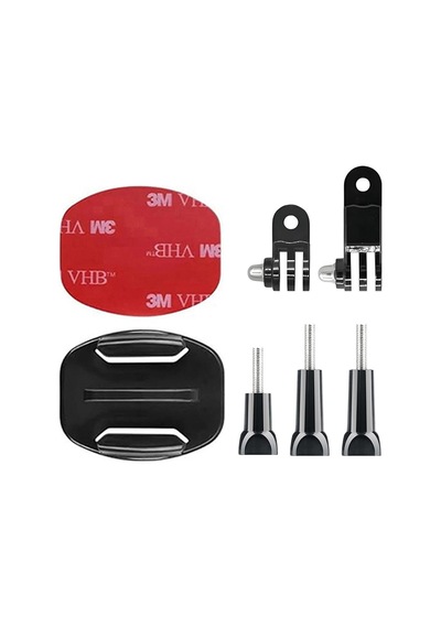Gplus Bs07yv 7 Parça Flat Zemin Düz Yüzey Vidalı 3 Yollu Aksiyon Kamera Uyumlu 3m Yapışkanlı Motor Kask Bağlantı Seti Siyah