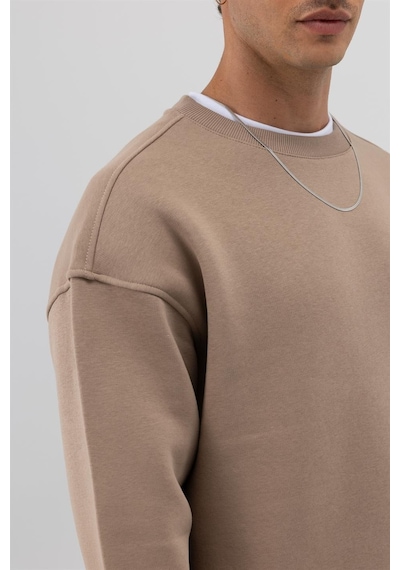 Vamos Basic Bisiklet Yaka Oversize Sweatshirt Açık Vızon