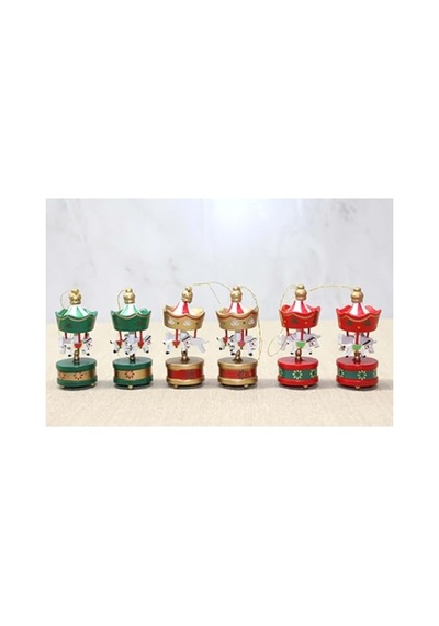 Renkli Ahşap Mini Atlı Karınca Noel Ağaç Süsü, 6'lı Set, Geleneksel Tasarım